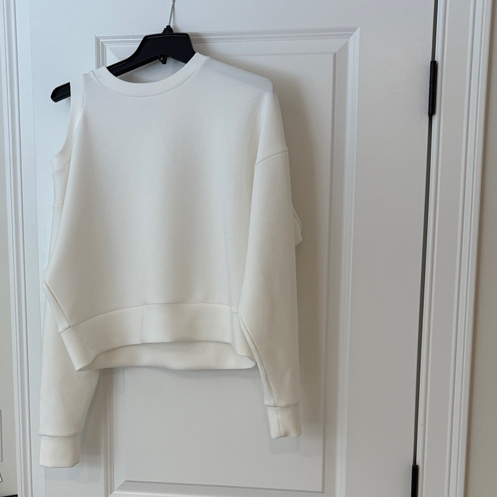 Spanx Airessentials white top with cold shoulder